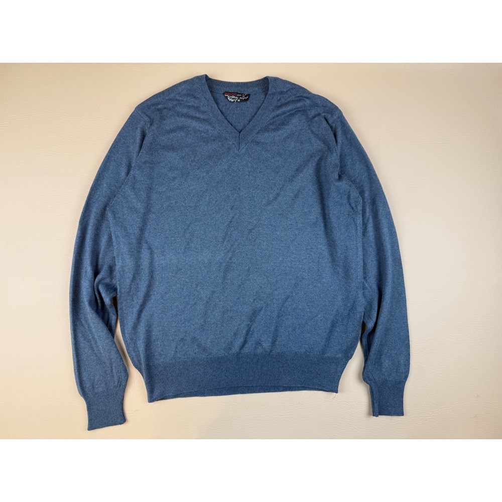 Minimalist V-Neck Wool Blend Sweater Heather Blue Medium Taskin Triko